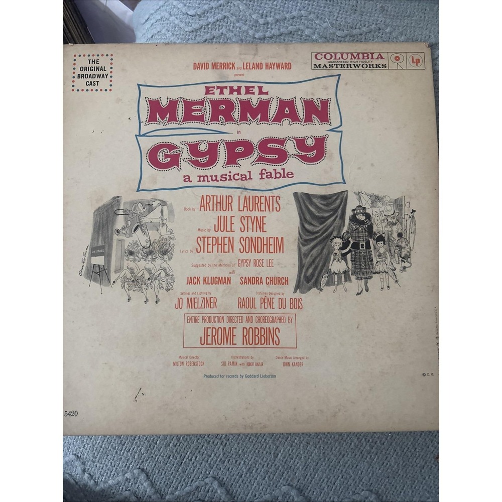 Gypsy A Musical Fable: Vinyl LP: Ethel Merman: OL 5420 1959 VG* Columbia